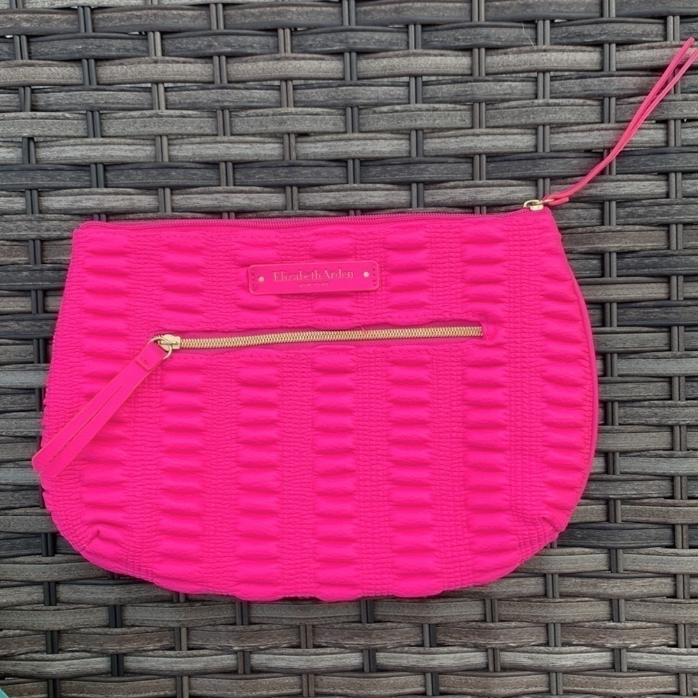 ELIZABETH Arden Hot Pink Ruched Cosmetic Case